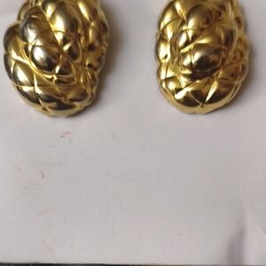 Gold-Tone Quilted Oval Clip Earrings - Women Jewelry